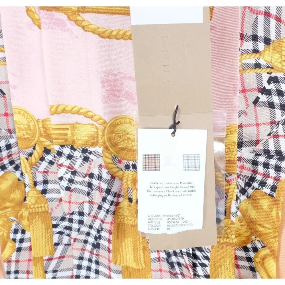 New Burberry Isidora Archive Scarf Print dress US 2 pleated silk
